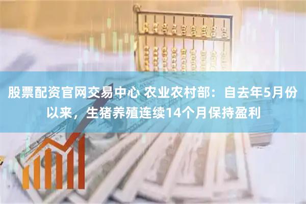 股票配资官网交易中心 农业农村部：自去年5月份以来，生猪养殖连续14个月保持盈利