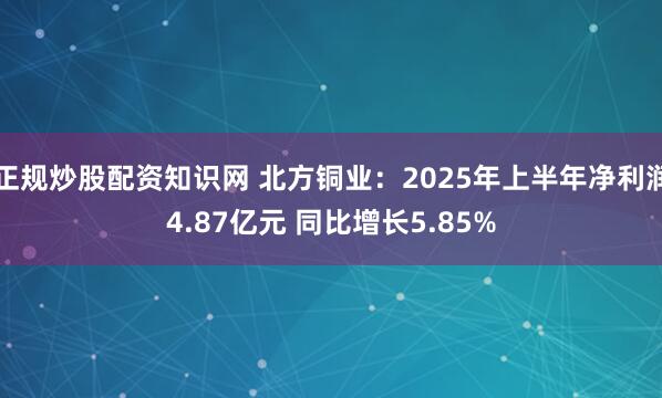 正规炒股配资知识网 北方铜业：2025年上半年净利润4.87亿元 同比增长5.85%