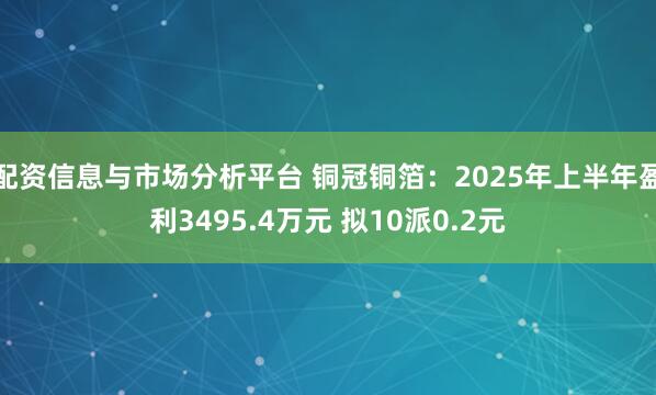 配资信息与市场分析平台 铜冠铜箔：2025年上半年盈利3495.4万元 拟10派0.2元